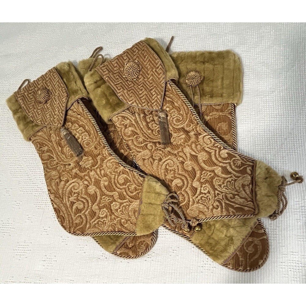 VILLA BACCI 23 3/4" Luxury Large Fabric CHRISTMAS STOCKING Lot Of 4 Tassels
